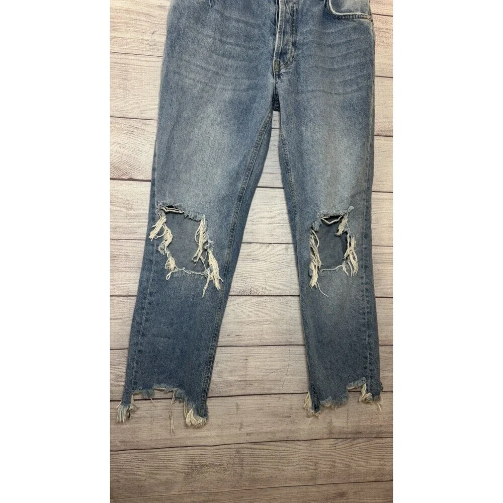 Free People We the Free Maggie Straight Leg Distressed Jeans Women 25 Button Fly